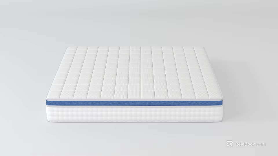 White Mattress with Grid Pattern Surface and Blue Trim Edge for Comfortable Supportive Sleep 3d model