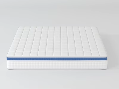 White Mattress with Grid Pattern Surface and Blue Trim Edge for Comfortable Supportive Sleep 3d model