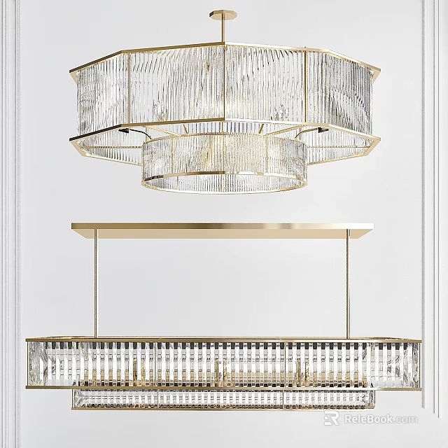 Elegant Modern Crystal Chandelier With Gold Frame And Round Bar Design 3d model