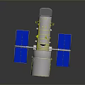 3D Model of Spacecraft With Blue Solar Panels White Body Yellow Lines and Antenna