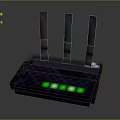 Wireless Router With Three Antennas Checkered Surface Green Lights And White Logo
