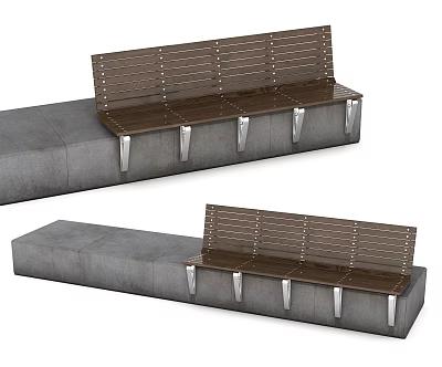 Sturdy Outdoor Bench With Slatted Wooden Backrest And Metal Brackets On Concrete Base 3d model