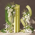 Elegant Floral Decor With Green Structural Elements White Blooms And Logo 3d model