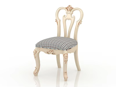 Classical Carved Chair With Blue And White Checkered Seat And Golden Legs 3d model
