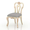 Classical Carved Chair With Blue And White Checkered Seat And Golden Legs