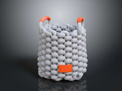 Gray Knitted Animal Shaped Basket With Orange Handles And Label 3d model