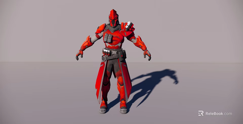 Red Armored Game And Movie Character With Futuristic Mechanical Design Standing Pose 3d model 