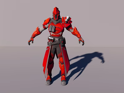 Red Armored Game And Movie Character With Futuristic Mechanical Design Standing Pose 3d model
