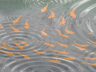 Water Fountain Featuring Rippling Water and Orange Fish Shaped Decorations 3d model