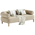 Soft Fabric Two Seater Sofa With Plush Cushions Wooden Legs And Cozy Throw Blanket