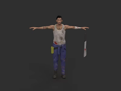 Game Movie Character In Stained White Tank Top Arm Bandages Blue Pants And Small Flag 3d model