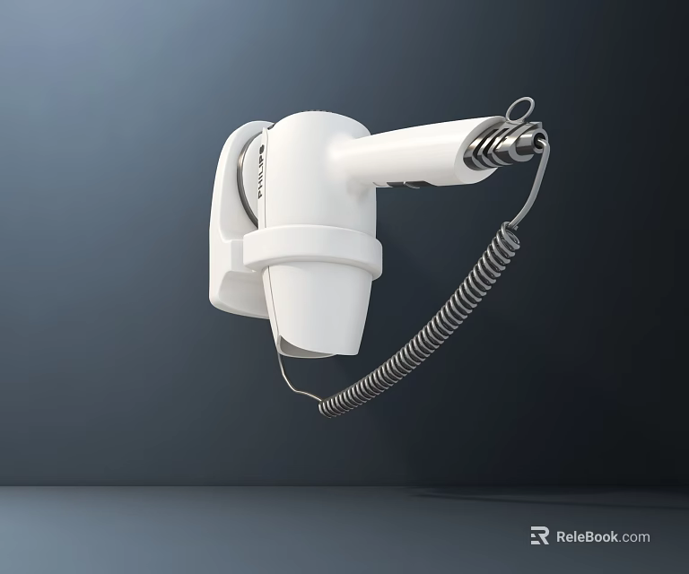 White Wall Mounted Daily Electrical Appliance With Spiral Cord For Household Use 3d model 