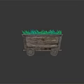 Decorative Ornament Set With Wooden Cart And Green Spiky Crystals