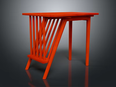 Orange Modern Side Table With Vertical Slats Design And Stable Legs 3d model