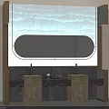 Modern Bathroom Interior With Double Sinks Oval Mirror And Marble Countertops