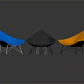 Vibrant Blue Gray Orange Single Chairs With Teardrop Shape And Metal Legs In Dark Background