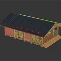Wooden Log House With Black Metal Roof Porch And Chimney Design