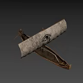 Ancient Egyptian Wooden Boat With Horus Eye Sail In Desert Mountain Scene
