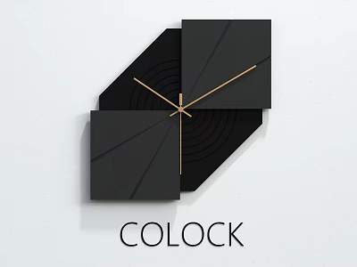 Modern Black Geometric Clock Design With Golden Hands And Sleek Panels 3d model