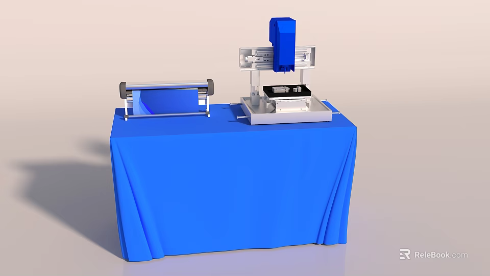 Smart Machine On Blue Table With Blue Top White Structure And Roller Component 3d model 