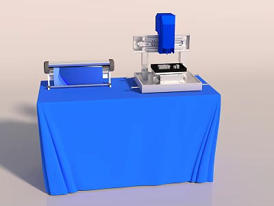 Smart Machine On Blue Table With Blue Top White Structure And Roller Component 3d model
