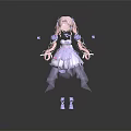 White Purple Fluffy Skirt Dress With Long Sleeves Anime Doll Costume Decorative Elements