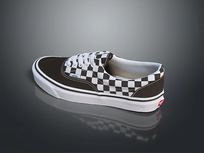 Classic Black and White Checkerboard Pattern Low Top Casual Shoes with White Sole 3d model