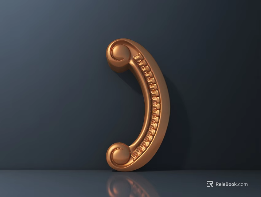 Golden Curved Door Handle With Intricate Carvings And Round Ends On Dark Background 3d model 