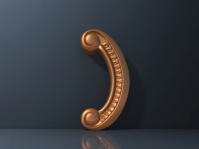 Golden Curved Door Handle With Intricate Carvings And Round Ends On Dark Background 3d model