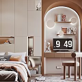 Cozy Kids Room Interior With Bed Study Desk Storage Shelves Round Rug And Decor Lights