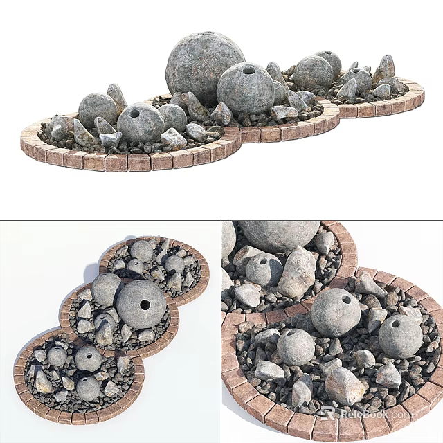 Architectural Stone Components Featuring Circular Design With Brick Edging And Pebbles 3d model
