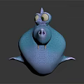 Playful Blue Cartoon Character Creature With Big Eyes Long Snout And 3D Model Design