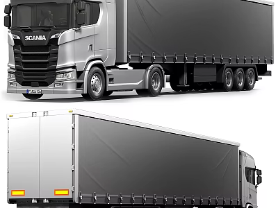 SCANA Heavy Duty Commercial Cargo Truck With Enclosed Trailer For Transportation 3d model