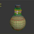 Green Bulbous Potion Bottle With Cracked Glass Texture Wooden Cork And Rope Binding