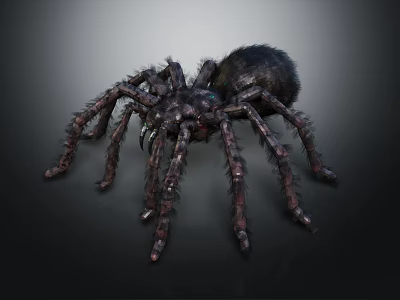 Black Hairy Spider With Long Legs And Detailed Furry Body On Dark Background 3d model