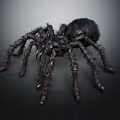 Black Hairy Spider With Long Legs And Detailed Furry Body On Dark Background