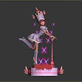 Game Character With Red Hair Hat Star Adorned Staff Pink Base Flame Decorations And RUBY