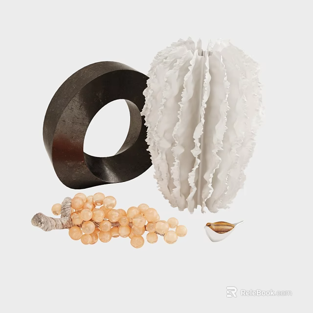 Modern Decorative Ornament Set With Black Ring White Ruffled Ornament Light Orange Beads Small Decor 3d model 