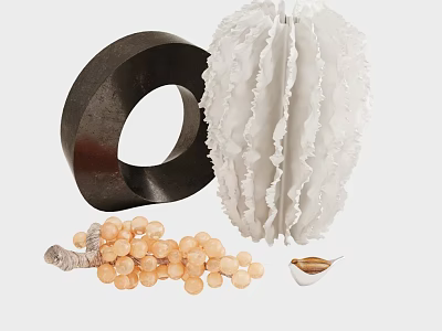 Modern Decorative Ornament Set With Black Ring White Ruffled Ornament Light Orange Beads Small Decor 3d model
