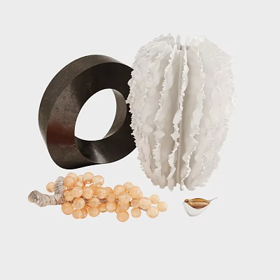 Modern Decorative Ornament Set With Black Ring White Ruffled Ornament Light Orange Beads Small Decor 3d model