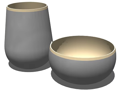 Modern Dinnerware Set with Grey Cup and Bowl Featuring Gold Rimmed Design 3d model