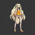 Anime Game Character With Long Blonde Hair Red Bow Yellow Top Purple Skirt White Stockings