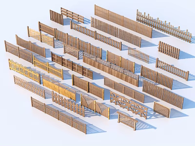 Various Types Of Decorative Wooden Fences For Garden Ornaments And Design 3d model