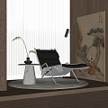 Modern Leather Lounge Chair With Marble Side Table Plant Plush Rug And Wall Art
