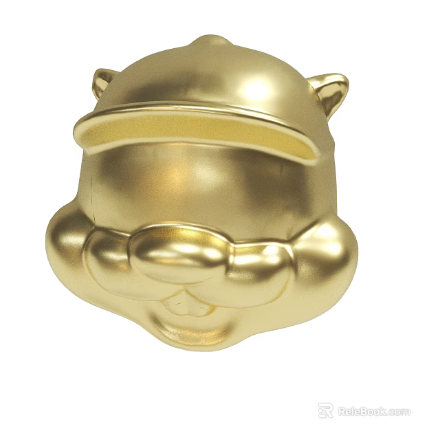 Shiny Golden Cartoon Head Sculpture With Hat And Round Cheeks Design 3d model 