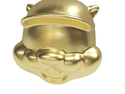 Shiny Golden Cartoon Head Sculpture With Hat And Round Cheeks Design 3d model