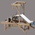 Traditional Wooden Industrial Loom Machine With Mechanical Structure Components 3d model