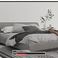Modern Gray Double Bed With Soft Bedding Pillows And Side Table Plant Vase 3d model
