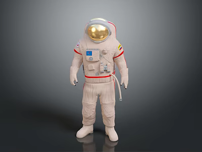 Game Movie Character Astronaut In White Spacesuit With Gold Helmet And Red Accents 3d model