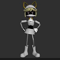 Robot Character With Cat Ears Blonde Hair Sunglasses And White Dress Mechanical Arms